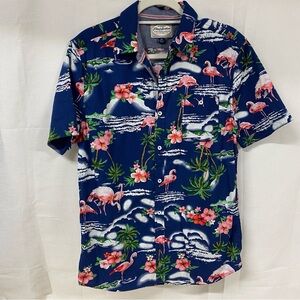 Flag & Anthem Navy Floral Flamingo Hawaiian Shirt Medium